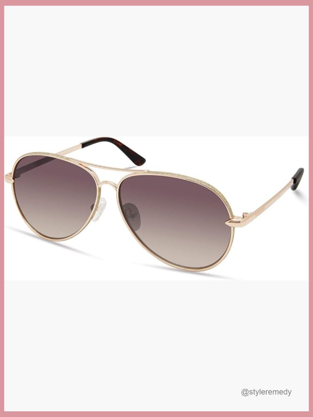 Metal Aviator Sunglasses with Glitter Rim, Brown Gradient Flash Lenses